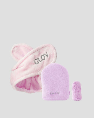 Enveloppement capillaire et deux gants de démaquillage pour les soins quotidiens de la peau - 1