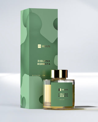 Diffuseur de paille parfumé au thé vert dans une bouteille en verre avec des bâtons de rotin naturel HiSkin - 1