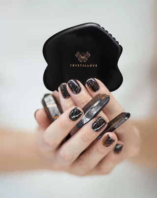 Gezichts Gua Sha Massageplaat met Obsidiaan Steen van Grote Kracht Crystallove - 2