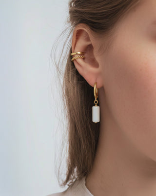 Parure de boucles d'oreilles plaquées or en jade blanc naturel Mys - 3