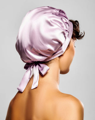 Bonnet de nuit en soie rose torsadé pour cheveux bouclés et ondulés - 3