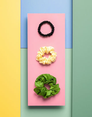 Set van 100% natuurlijke zijden haarelastiekjes - groen, crème, zwart Twisty 3 st. - 3