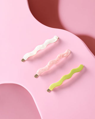 Set d'épingles à cheveux ondulées perle, vert, rose Twisty 3 pcs. - 2