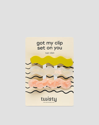 Ensemble de pinces à cheveux ondulées - perle, vert, rose Twisty 3 pcs. - 1