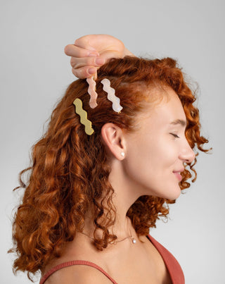 Ensemble de pinces à cheveux ondulées - perle, vert, rose Twisty 3 pcs. - 2