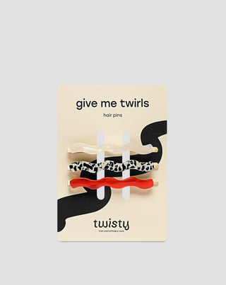 Lot d'épingles à cheveux ondulées rouges, marbrées, nacrées Twisty 3 pcs. - 1