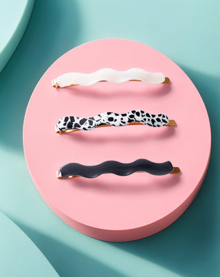 Ensemble d'épingles à cheveux ondulées - marbrées, nacrées, noires Twisty 3 pcs. - 3