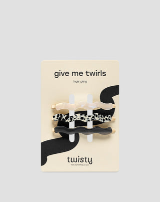 Ensemble d'épingles à cheveux ondulées - marbrées, nacrées, noires Twisty 3 pcs. - 1