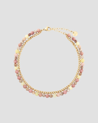 Bracelet de cheville en pierre naturelle jade rose et citron Mys - 1