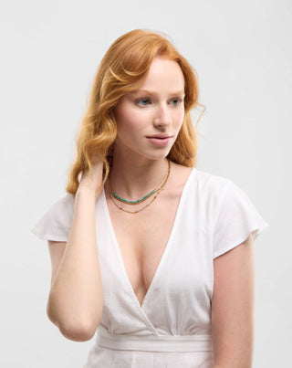 Collier plaqué or avec pierres naturelles turquoise africaine et amazonite Mys - 4