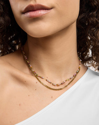 Collier plaqué or avec pierre naturelle jade rose et citron Mys - 2