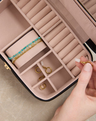 Coffret à bijoux avec compartiments, roulettes et miroir grand modèle noir Mys - 2