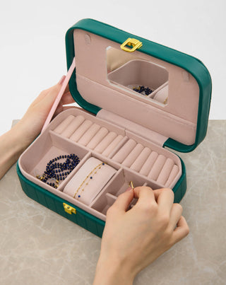 Coffret à bijoux avec compartiments, roulettes et miroir grand vert Mys - 2