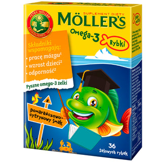 Complément alimentaire à base d'acides gras oméga-3, saveur poisson orange et citron de Moller, 36 bonbons gélifiés - 1