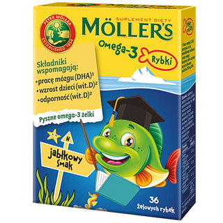 Complément alimentaire à base d'acides gras oméga-3, saveur pomme-poisson de Moller, 36 bonbons gélifiés - 1
