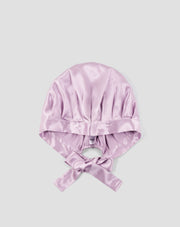 Bonnet de nuit en soie rose torsadé pour cheveux bouclés et ondulés