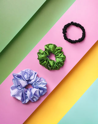Lot d'élastiques à cheveux 100% soie naturelle - violet, vert, noir Twisty 3 pcs. - 3
