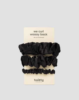 Lot de 3 élastiques à cheveux en soie noire 100% soie naturelle Twisty - 1