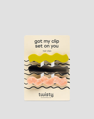 Ensemble de pinces à cheveux ondulées - vert, noir, rose Twisty 3 pcs. - 1