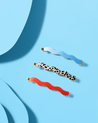 Lot d'épingles à cheveux ondulées marbrées, bleues, rouges Twisty 3 pcs. - 2