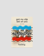 Set golvende haarspeldjes - gemarmerd, blauw, rood Twisty 3 st.