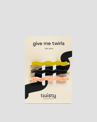 Lot d'épingles à cheveux ondulées vertes, noires, roses Twisty 3 pcs. - 1