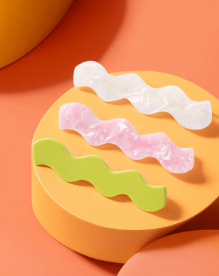 Ensemble de pinces à cheveux ondulées - perle, vert, rose Twisty 3 pcs. - 4