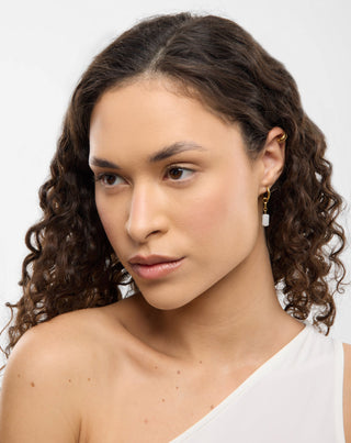 Parure de boucles d'oreilles plaquées or en jade blanc naturel Mys - 4