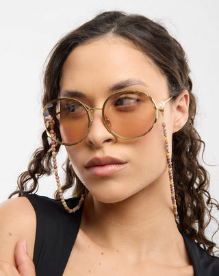 Chaîne de lunettes en pierre naturelle rose et jade citron Mys - 3
