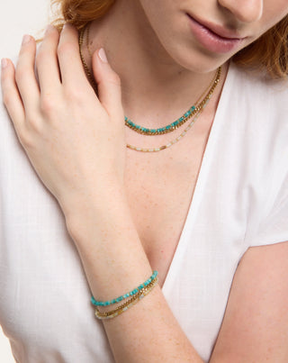 Bracelet plaqué or avec pierres naturelles turquoise africaine et amazonite Mys - 2