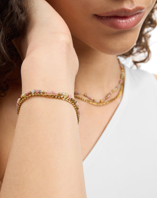 Collier plaqué or avec pierre naturelle jade rose et citron Mys - 3