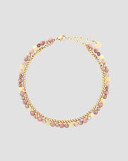 Bracelet de cheville en pierre naturelle jade rose et citron Mys