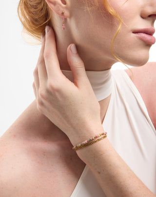 Bracelet plaqué or avec pierre naturelle jade rose et citron Mys - 3