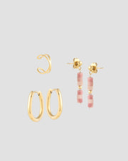 Parure de boucles d'oreilles plaquées or en jade rose naturel Mys