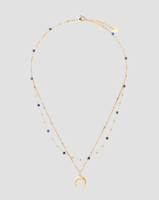 Collier en pierre naturelle lapis lazuli plaqué or avec demi-lune Mys - 1