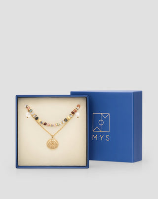 Collier plaqué or avec pierre naturelle agate, maifan, jaspe, jade et aventurine Mys - 5