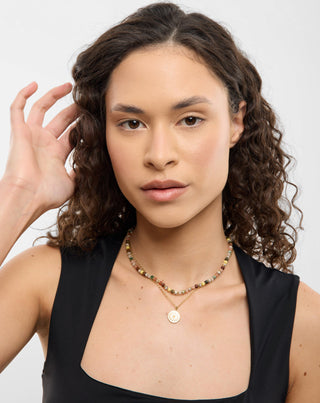 Collier plaqué or avec pierre naturelle agate, maifan, jaspe, jade et aventurine Mys - 3